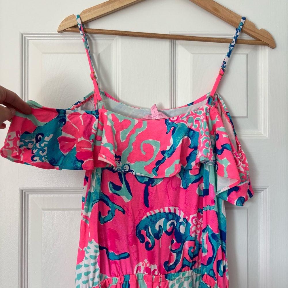 Lilly Pulitzer Klea Romper Off the Shoulder Coral Reef I'm So Jelly Jumpsuit S - Picture 9 of 11